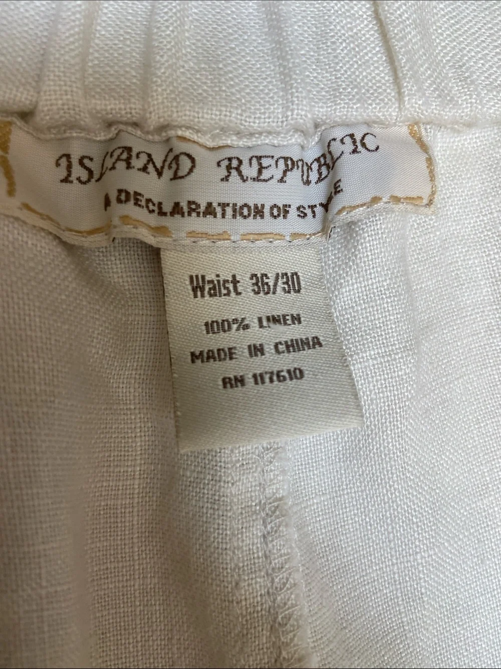 Island Republic 100% Linen Natural/Cream Drawstring Linen Chinos Size 36